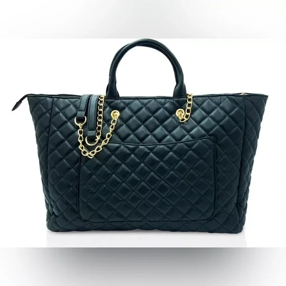 BIN047. NWT Badgley Mischka Gilda Paris Large Quilted Tote Black - Picture 2 of 7